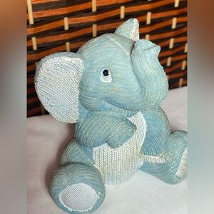 Vintage Blue Elephant Figurine Knit Texture Nursery Decor Baby Room